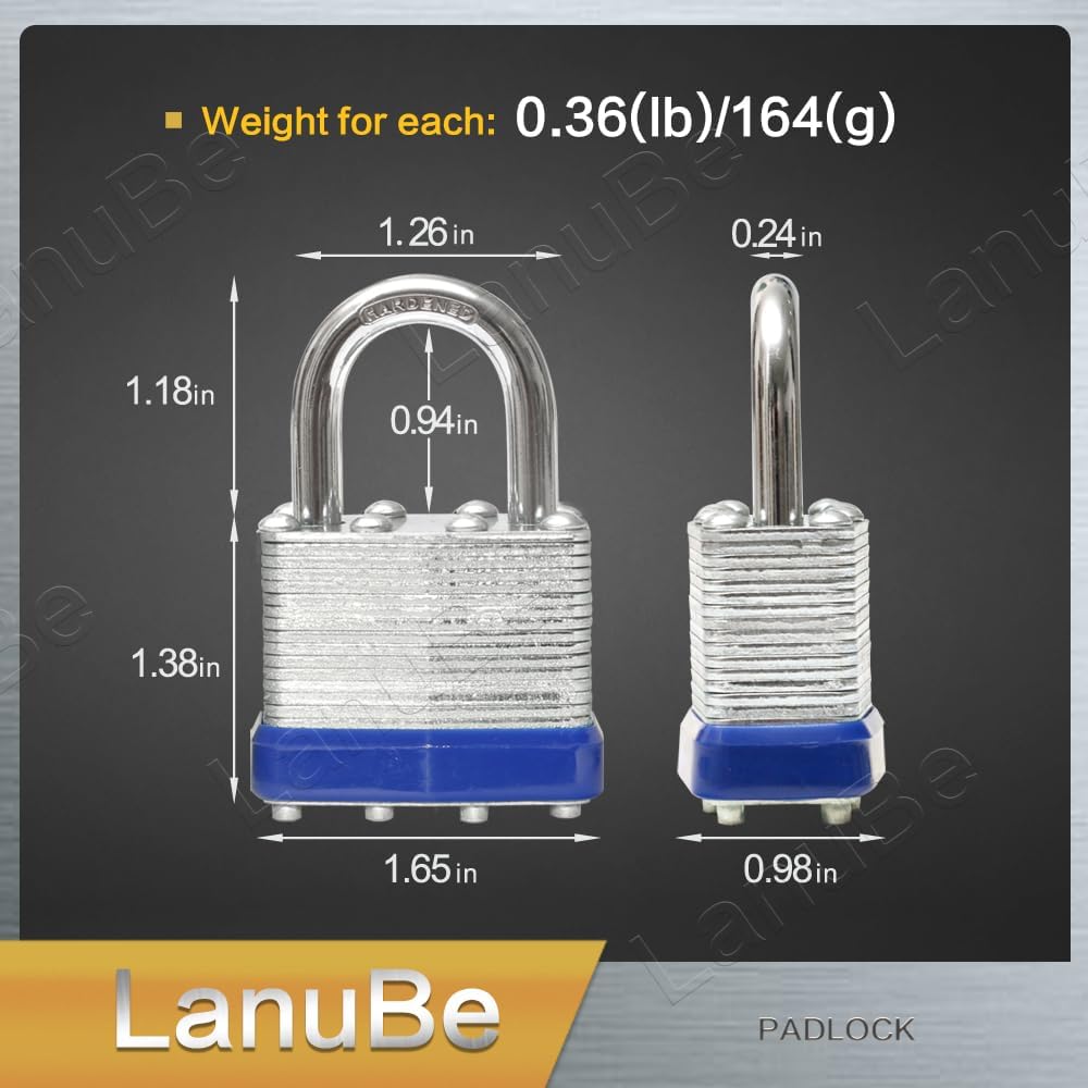 LanuBe Lock Laminated keyed Padlock (1-9/16", 40mm), keyed Alike Locks, Normal Shackle, Pack of 12…