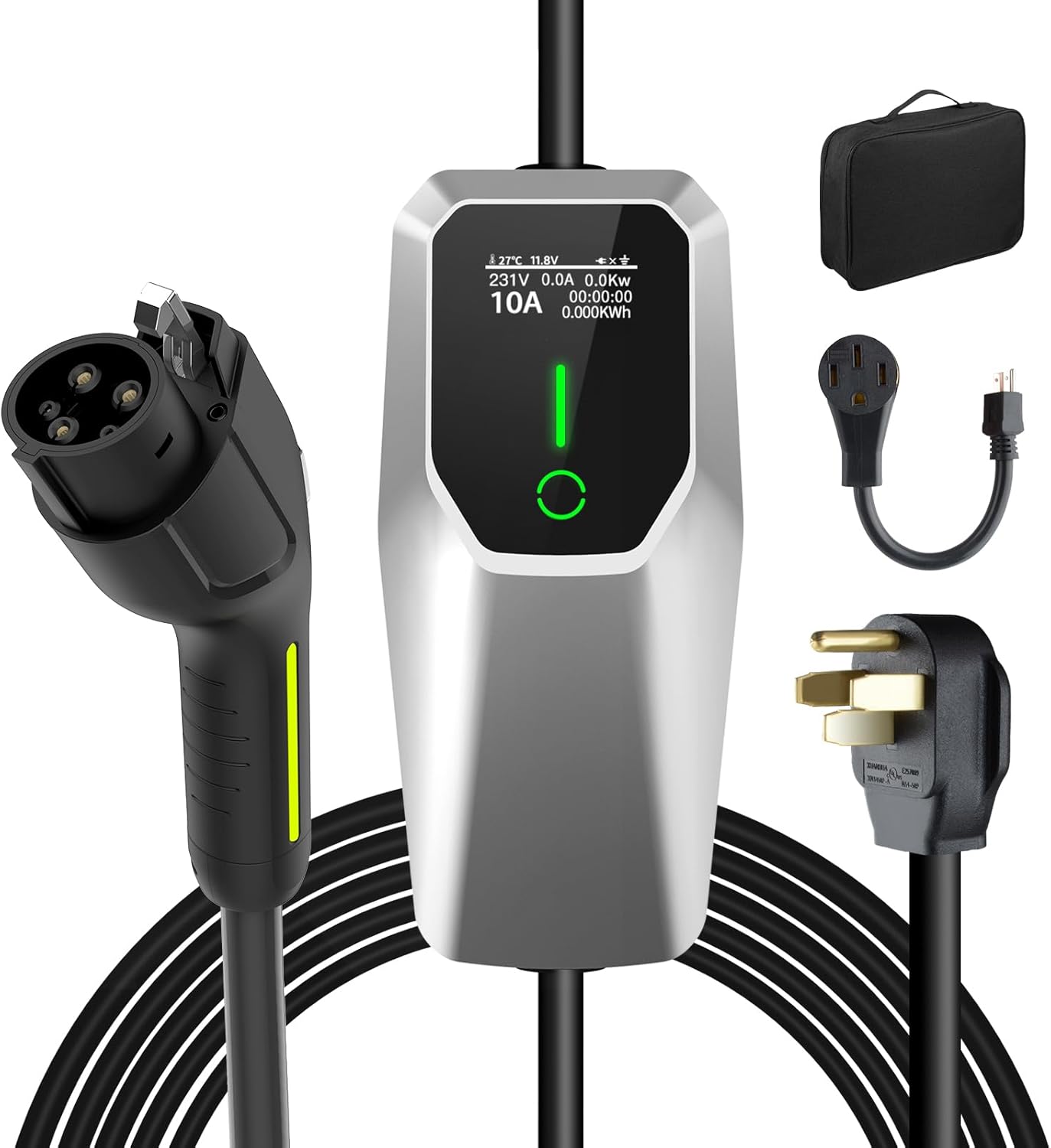 Portable Level 1 and Level 2 EV Charger 240V 32A (7.68kw) with 26ft Charging Cable NEMA 14-50 5-15 for SAE-J1772 Electric Vehicles Charging Station