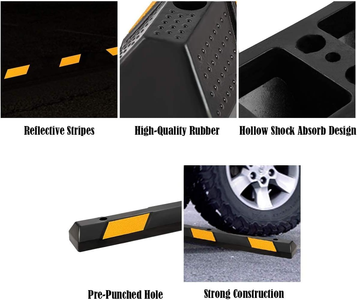Goplus Parking Block, 72” Rubber Parking Bumpers with 8 High Reflective Yellow Safety Stripes, Heavy Duty Parking Target, Garage Wheel Stoppers Parking Curb for Car, Truck, RV and Trailer (8 Pack)