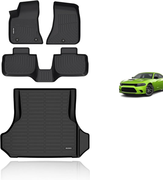 KELCSEECS Floor Mats & Cargo Liner for 2011-2022 2023 Dodge Charger RWD/Chrysler 300 RWD All Weather Car Mats Cargo Mat Trunk Mat Charger/Chrysler 300 Floor Mats Trunk Liner Black Accessories
