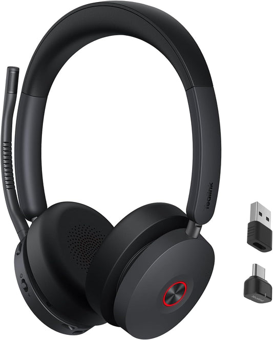 Yealink BH74 Active Noise Canceling Wireless Headset with Mic for Work, 6-mics Hybrid ANC Tech, Microsoft Teams Premium Open Ofﬁce Certified Headsets Bluetooth 5.3, up to 32h Talking, UC Compatible