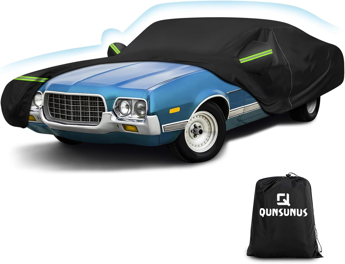 QUNSUNUS Waterproof Car Cover for Ford Fairlane 1968-1970 and Torino 1968-1976 2-Door, Outdoor Car Covers with Zipper and Straps for Wind, Sun, UV and Dust Protection
