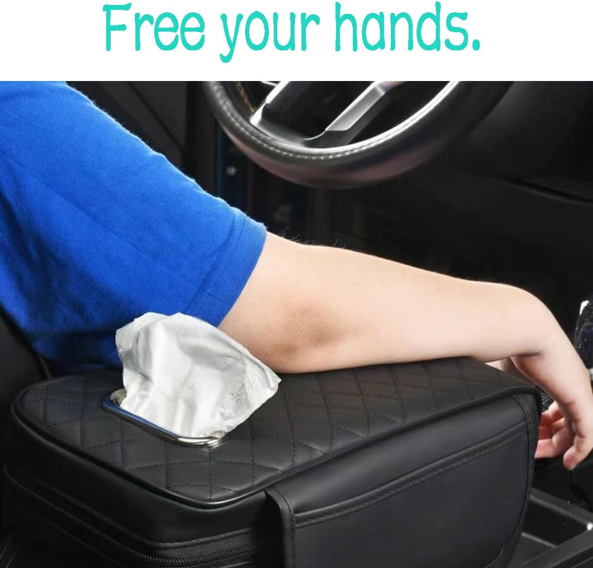 Car Armrest Cover Leather Car Console Covers Box Pad with Pocket and Tissue Box Arm Rest Cover for Car for SUV Truck Sedan Vehicle (Beige)