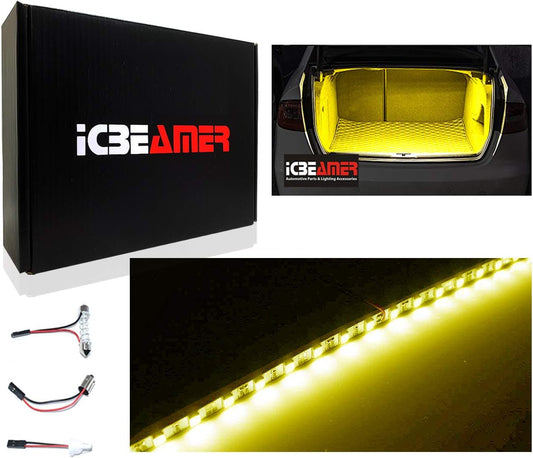 ICBEAMER 12" Amber Yellow 18SMD 2835 LED Strip Light Universal Fit Car Trunk Cargo Area or Interior Illumination