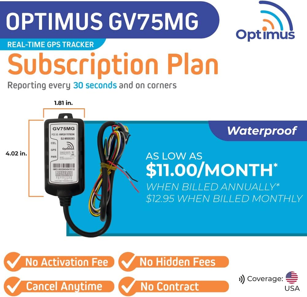 Optimus GV75MG Waterproof Wired GPS Tracker for Motorcycles, Boats, Machinery, Assets