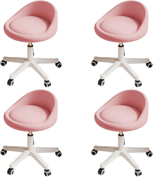 Rolling Stool Set of 4 Rolling Hydraulic Salon Stool with Low Backrest - Adjustable Swivel Chair for SPA, Shop, Salon, Massage, or Medical Office Pink