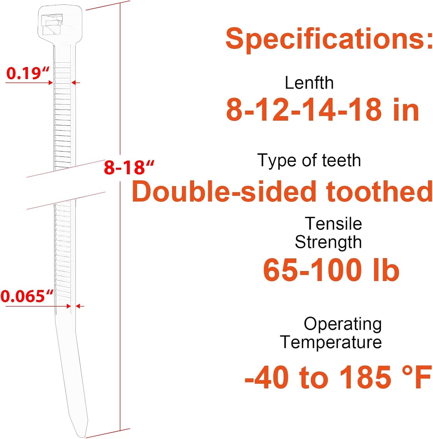 Zip Ties Assorted Size,8+12+14+18 Inch Double Sided Toothed,100 LBS Tensile Strength Heavy Duty Cable Wire Ties With Self-Locking Adjustable More Durable Nylon Tie Wraps for Indoor Outdoor（400 Pack）