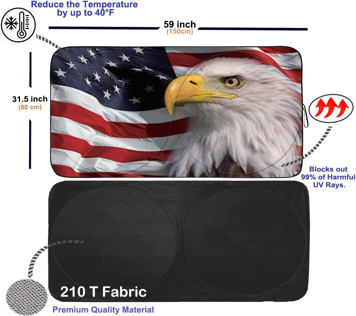Gven Car Shade Patriotic Car Sun Shade with USA Flag Car Front Windshield Shade for Heat Protection Patriotic Car Accessories American Flag for Car Pickup Truck SUV (Flag, S)