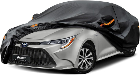 Kayme 7 Layers Car Cover Custom Fit for Toyota Corolla Sedan (1996-2025) Waterproof All Weather for Automobiles, Outdoor Full Cover Rain Sun UV Protection with Zipper Cotton/Black