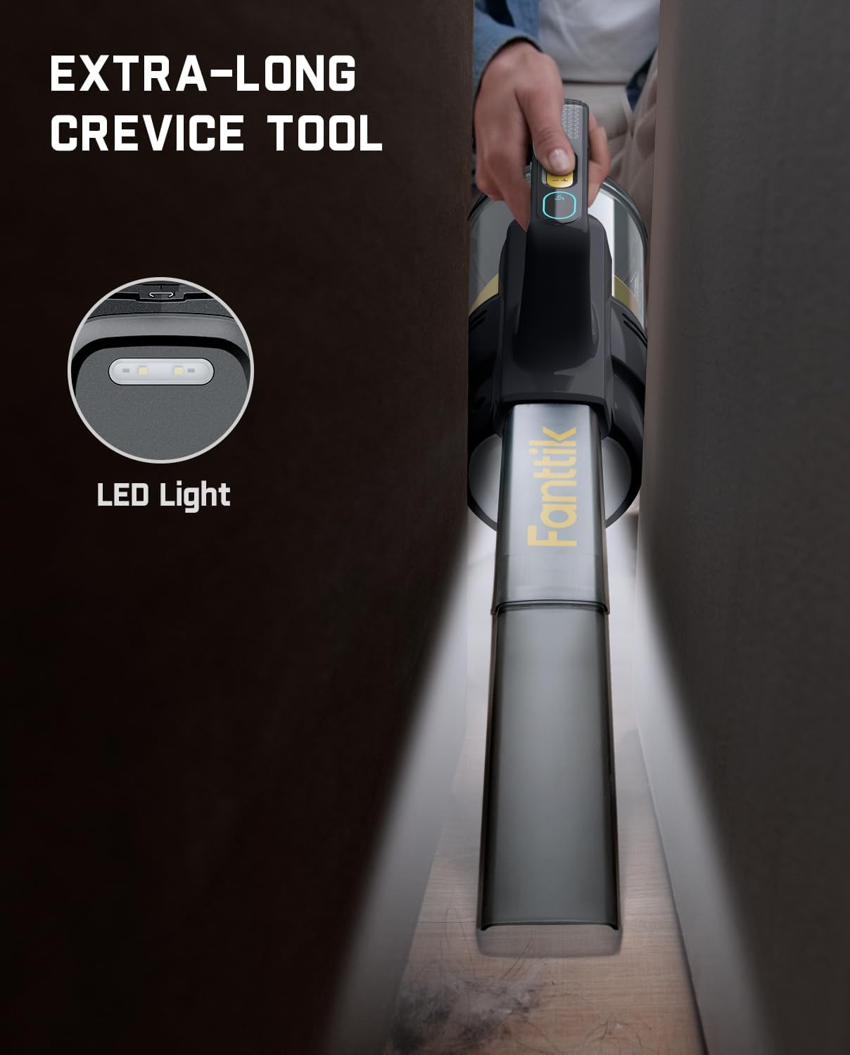 Fanttik Cruise V9 Car Vacuum Cleaner Suction Power with 15000Pa Handheld Vacuum Cordless with Extension Tube & LED Display & Light, Cordless Portable Mini for Home Car Cleaning, Black