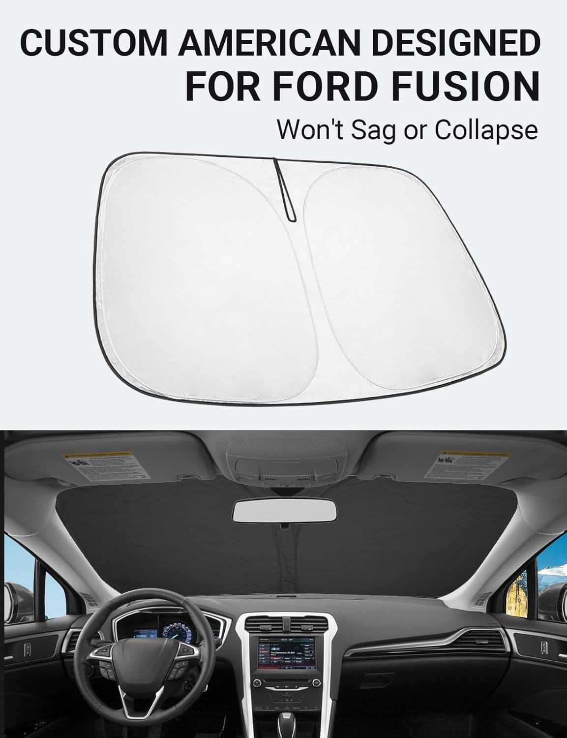 Proadsy Front Windshield Sun Shade Foldable Sunshade Protector Custom Fit 2013-2021 Ford Fusion Sedan Accessories 2025 Upgrade