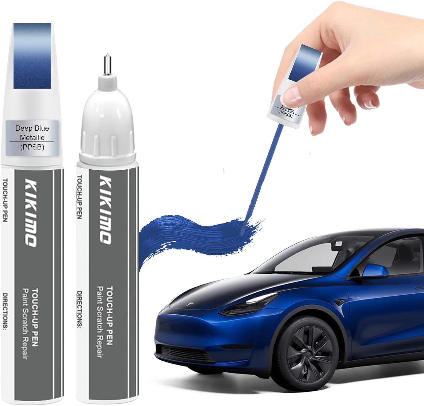KIKIMO for Tesla Touch Up Paint(Deep Blue Metallic(PPSB)), Car Paint Repair Kit for Tesla Model Y/3/S/X, 2 In 1 Scratches Repair with Pen Tip and Brush, Color-Matched for Quick & Easy Fix