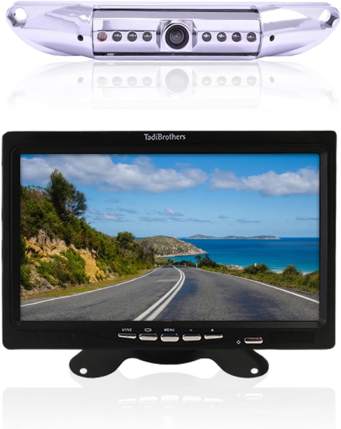 7” HD License Plate Backup Camera with a Monitor– Wired for No Interference, 120° Wide-Angle, Weatherproof, Night Vision – American-Based, 1-Year Warranty