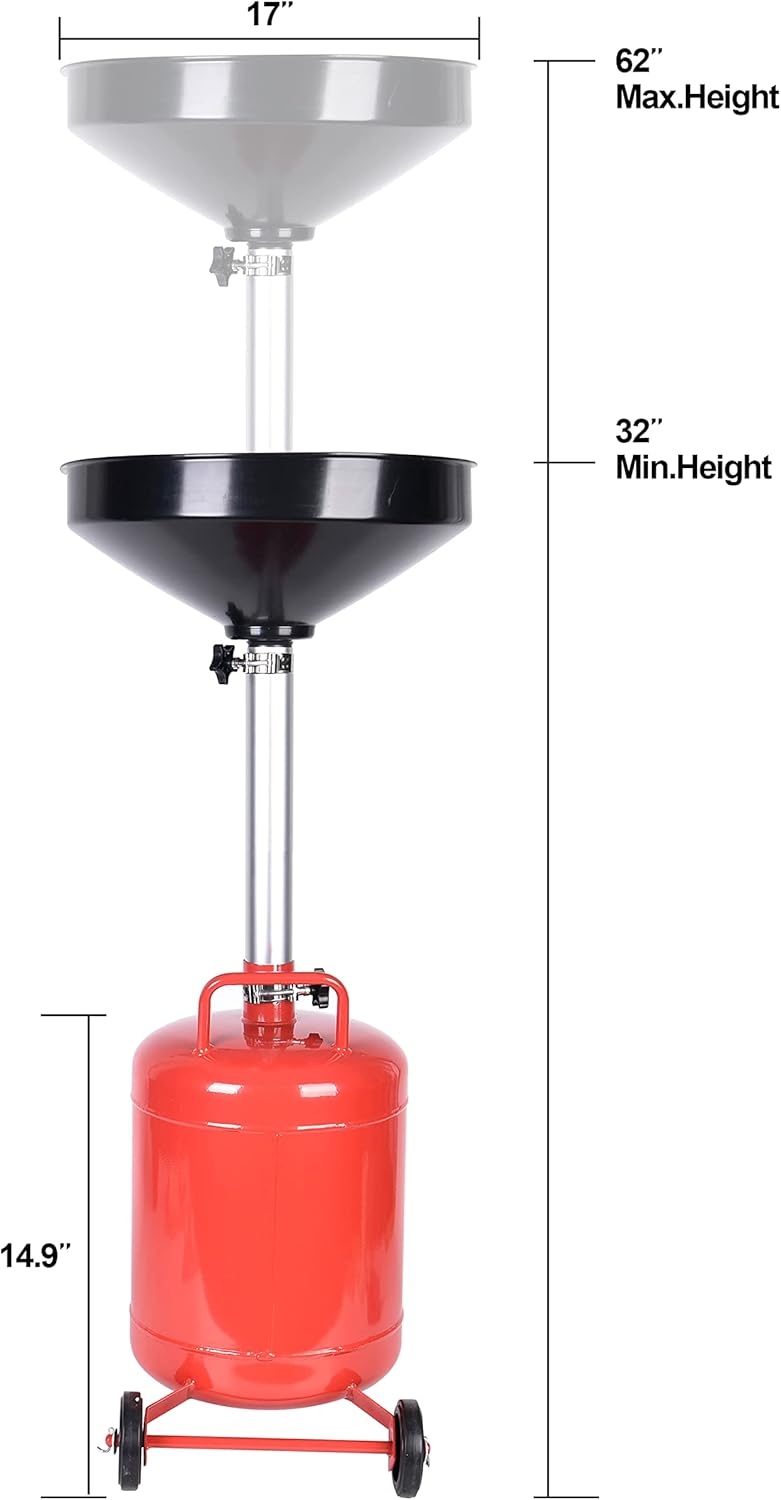 PONO 5 Gallon Oil Drain Portable Steel Oil Drain, Waste Oil Drain Tank with Wheel, Adjustable Height 32 Inch to 62 Inch