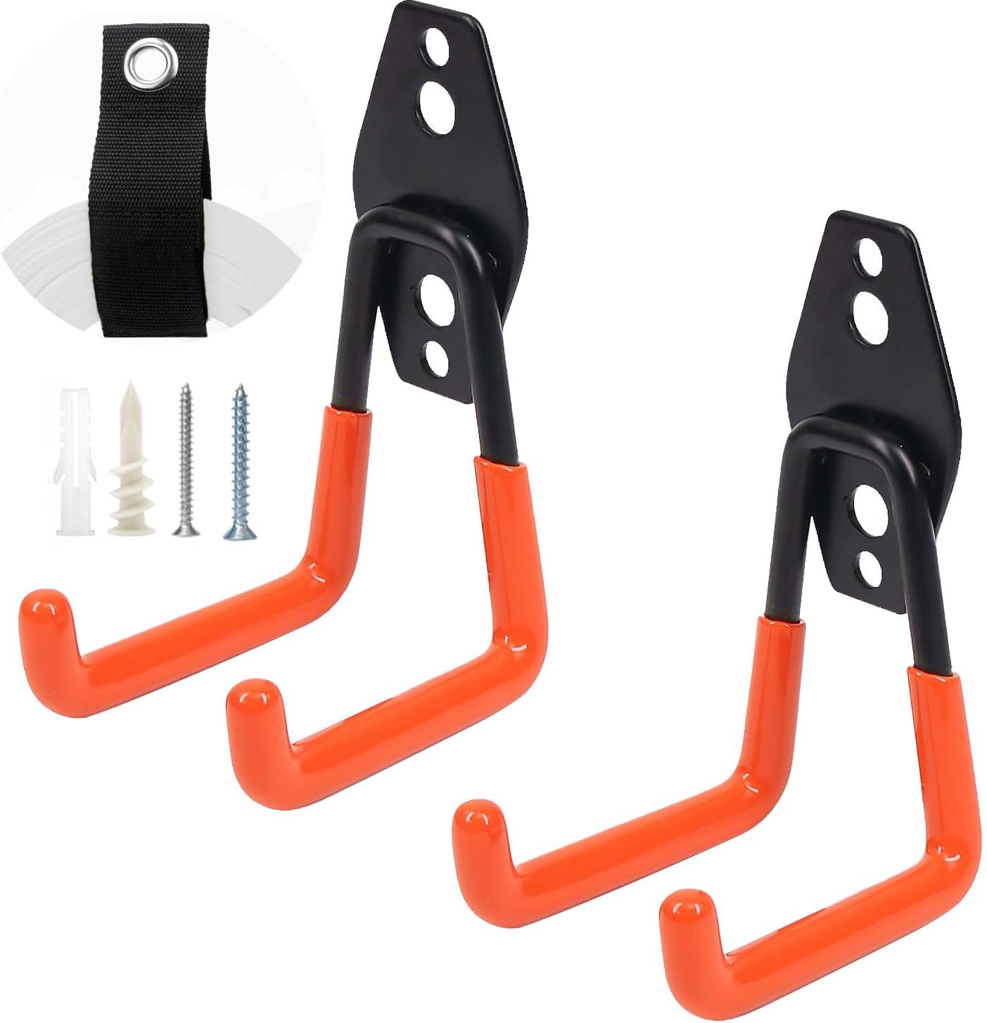 Heavy-Duty Garage Hooks -2 Pack Type small J- Anti-Slip Coated Wall-Mounted Hooks Wall Mount Storage Organizer for Hanging Power and Garden Tools, Ladders, Hose, Bikes, Ropes, Bulk Items, and More