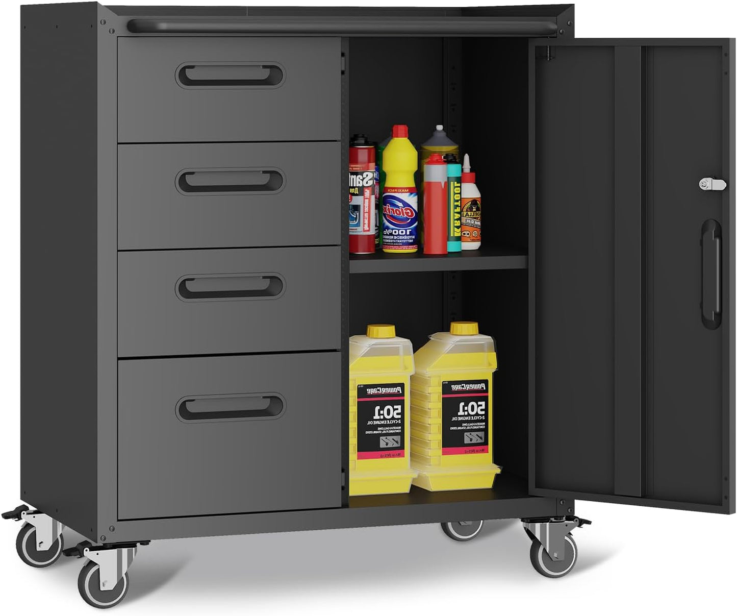 Metal Garage Storage Cabinet with Wheels,Locking Rolling Tool Cabinet with Drawers and Shelves for Home, Office, Garage & Workshop
