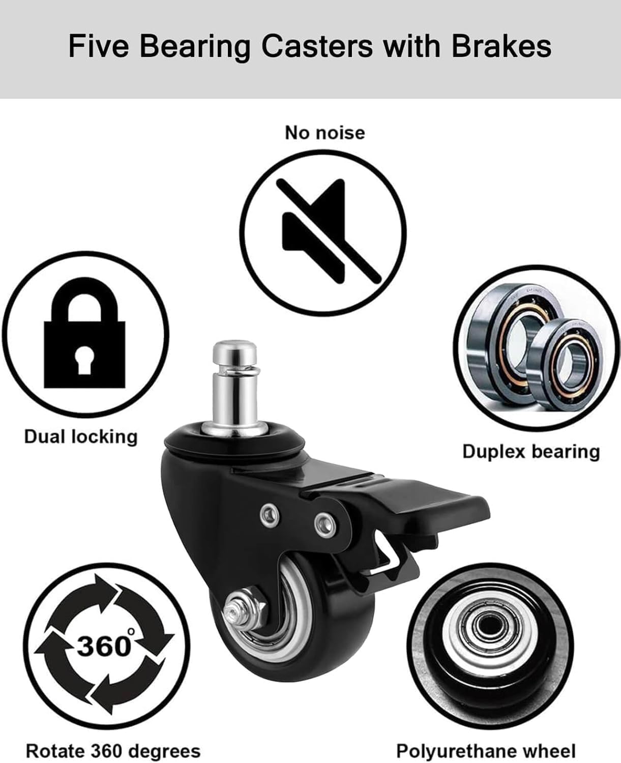 Rolling Stool and 4 Wheels with Brakes Rolling Chair for Home Office Garage Shop Roller Seat Water-Proof High Density Cushion and Steel Dark Gray