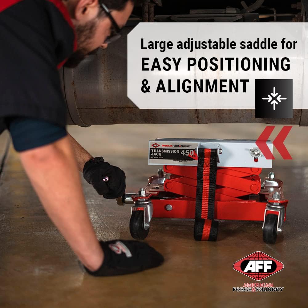 AFF Manual Transmission Jack - Use 1/2" Drive Ratchet to Operate - for Transmissions & Gas Tanks on Smaller Vehicles - 450 lbs Capacity