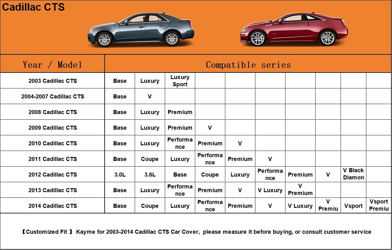 Kayme 6 Layers Car Cover Custom Fit for Cadillac CTS (2003-2014) Waterproof All Weather for Automobiles, Outdoor Full Cover Rain Sun UV Protection.Silver