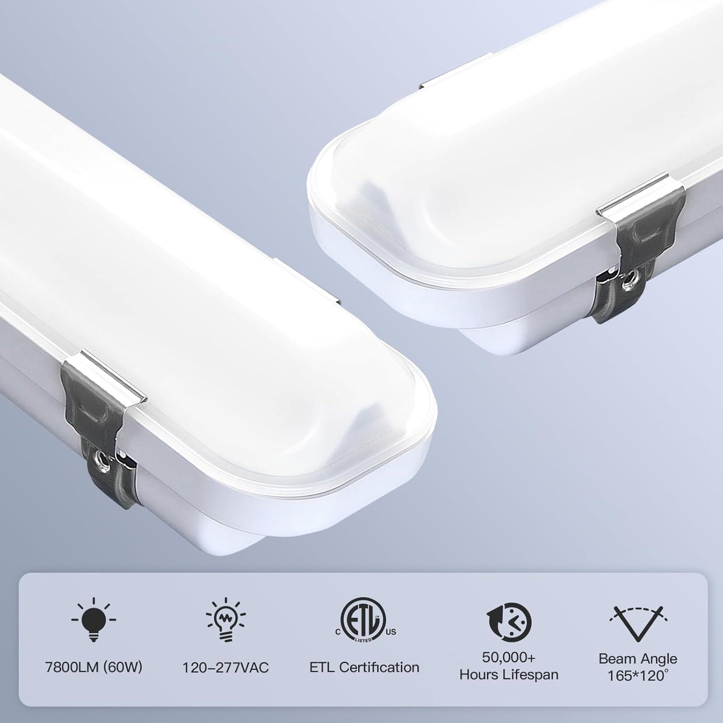 JTT 4FT LED Vapor Tight Light, 60W/50W/40W IP65 Waterproof LED Outdoor Indoor Shop Light 6000K/5000K/4000K CCT, Vapor Proof Fixture for Garage Shop Basement Barn Car-Wash, 4-Pack ETL Listed