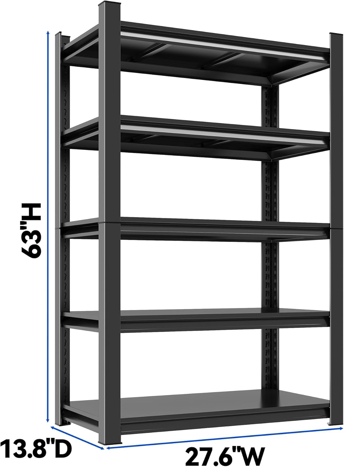63"H Garage Shelving Heavy Duty Rack, 3000 LBS Capacity 5 Tier Adjustable Garage Storage Shelves, Metal Industrial Shelving Units Utility Shelf for Basement and Warehouse, 63"H×27.6"W×13.8"D, Black