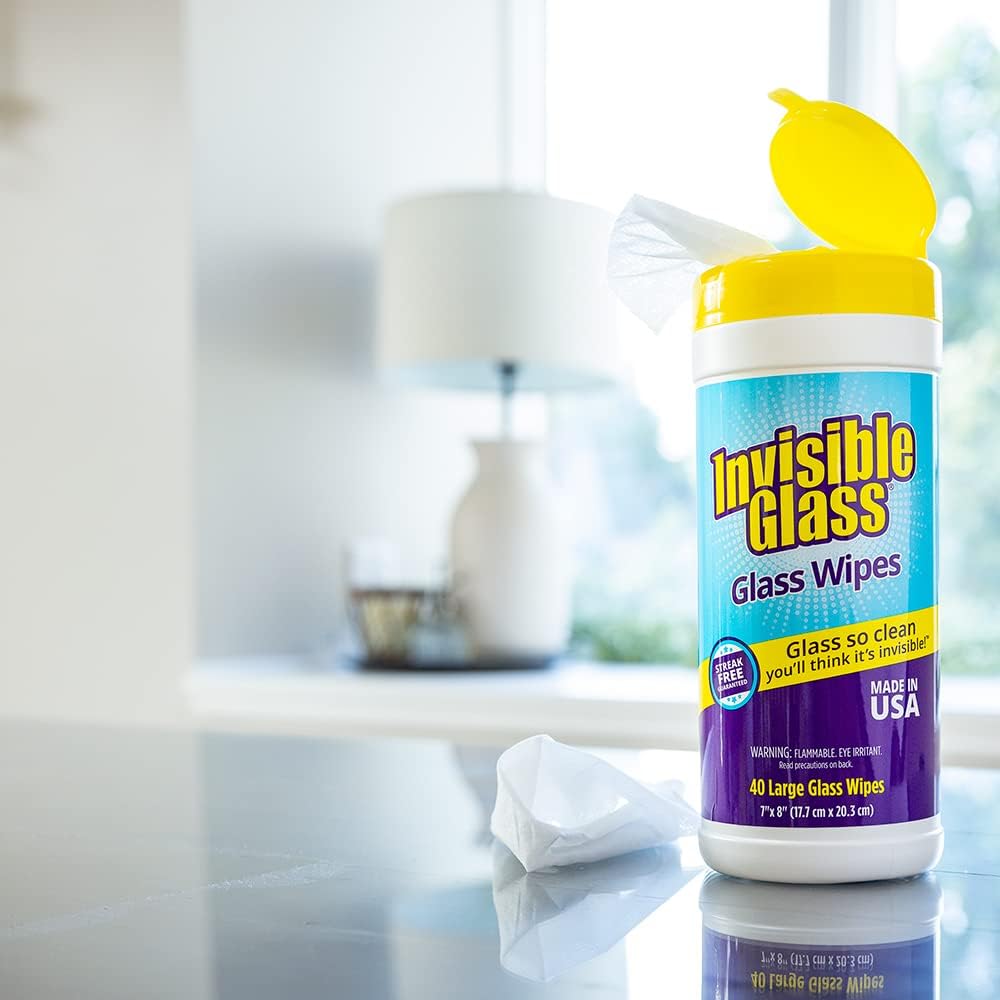 Invisible Glass 90160-3PK Glass Cleaning Wipes Perfect for Cleaning Mirrors, Windows, and Windshields at Home, in Your Car, or at the Office, Streak-Free, Tint-Safe, Lint-Free, 40 Wipes, Pack of 3