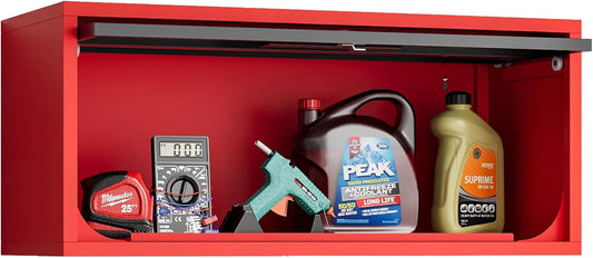 Metal Storage Cabinet Black&Red Wall Cabinets with Locking Door - Wall Mounted Storage Cabinet for Garage Warehouse Home Office - Assembly Required