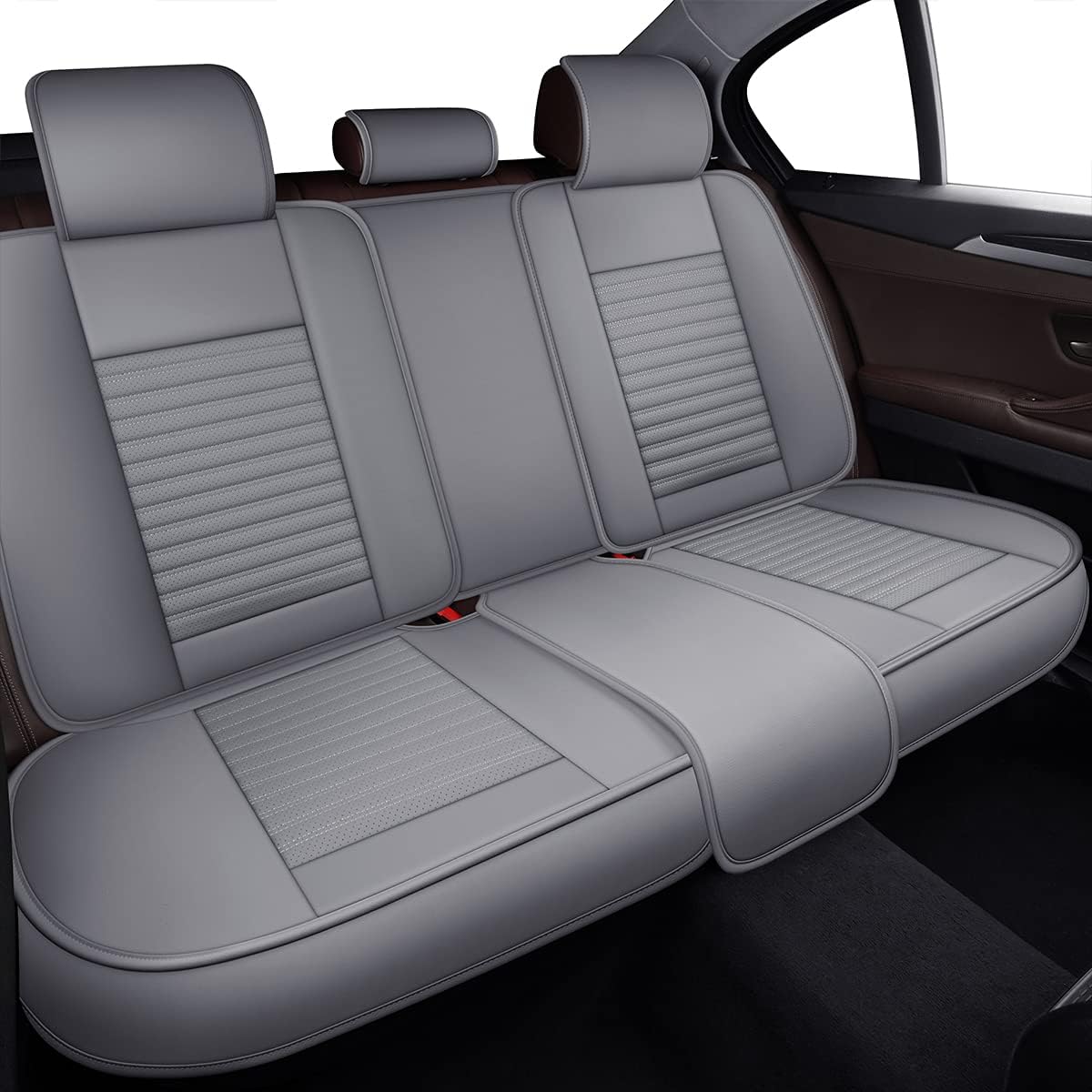 LINGVIDO Car Seat Covers, Breathable and Waterproof Faux Leather Automotive Seat Covers for Cars SUV Pick-up Truck Sedan,Universal Anti-Slip Driver Seat Cover with Backrest (Full Seat, Gray)