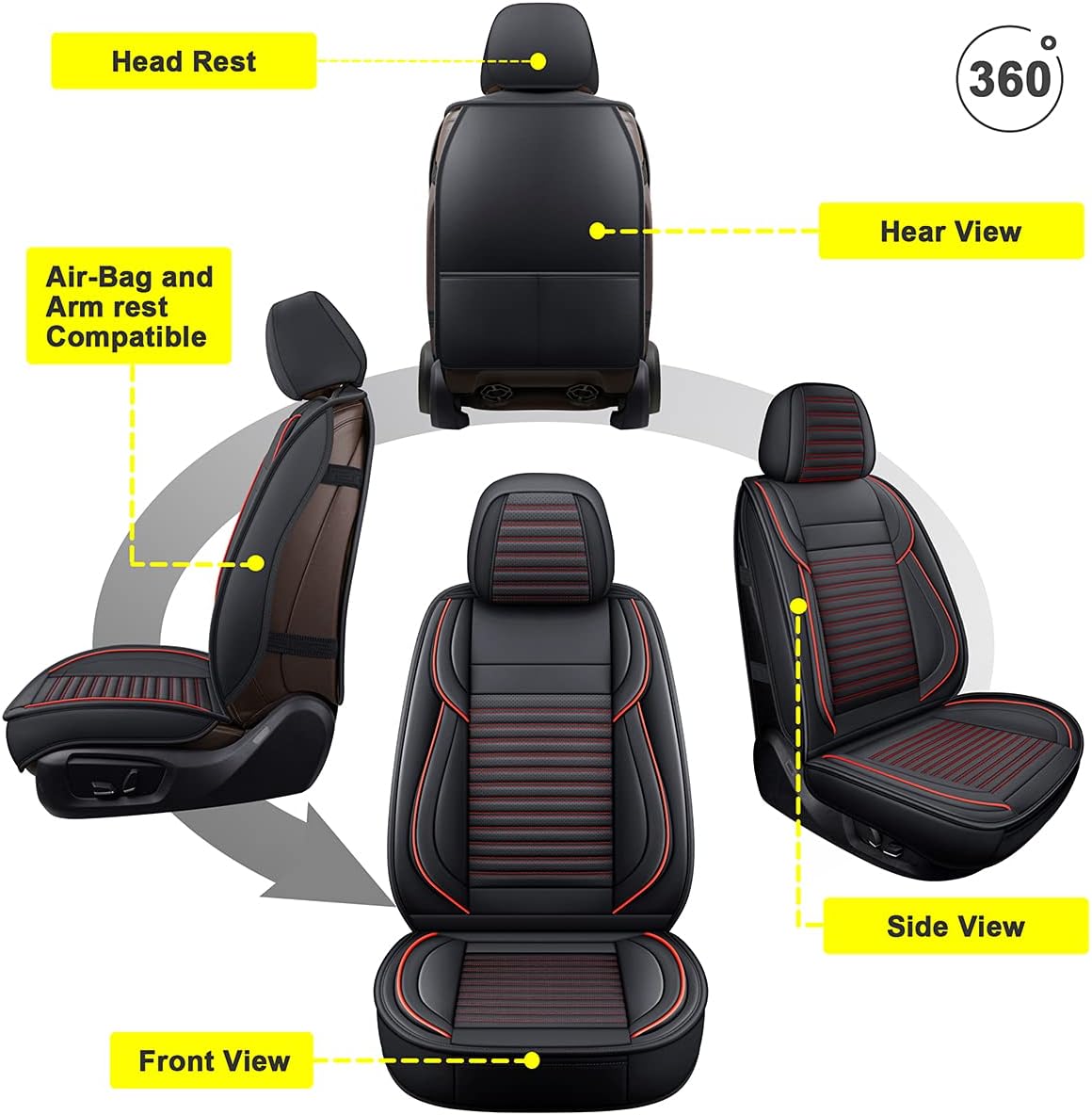 LINGVIDO Car Seat Covers,Breathable and Waterproof Faux Leather Automotive Seat Covers for Cars SUV Pick-up Truck Sedan,Universal Anti-Slip Driver Seat Cover with Backrest (Front Seat, Red)