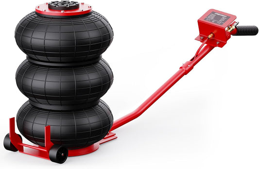 Air Jack, 5 Ton/11000 lbs Triple Bag Car Jack, Airbag Jack with Six Steel Pipes, Lift up to 17.7 inch, 3-5 s Fast Lifting Pneumatic Jack with Long Handle for Cars, Garages, Repair(Red)