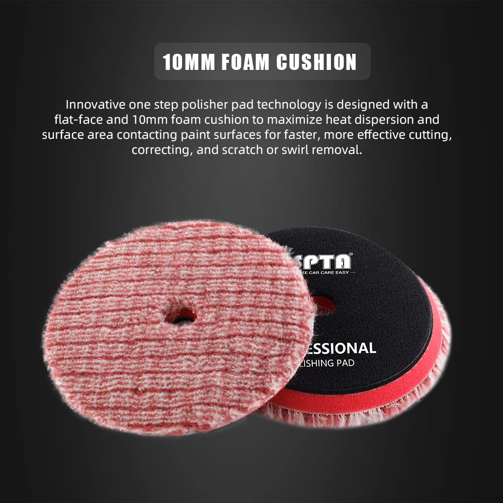 SPTA Wool Polishing Pads, 2Pcs 6 Inch (150mm) Wool Cutting Pad, Short Hair Wool Buffing and Polishing Pad Set, Wool Buffing Wheel for Heavy Cut for 6 Inch Car Polisher Polishing, Buffing and Cutting