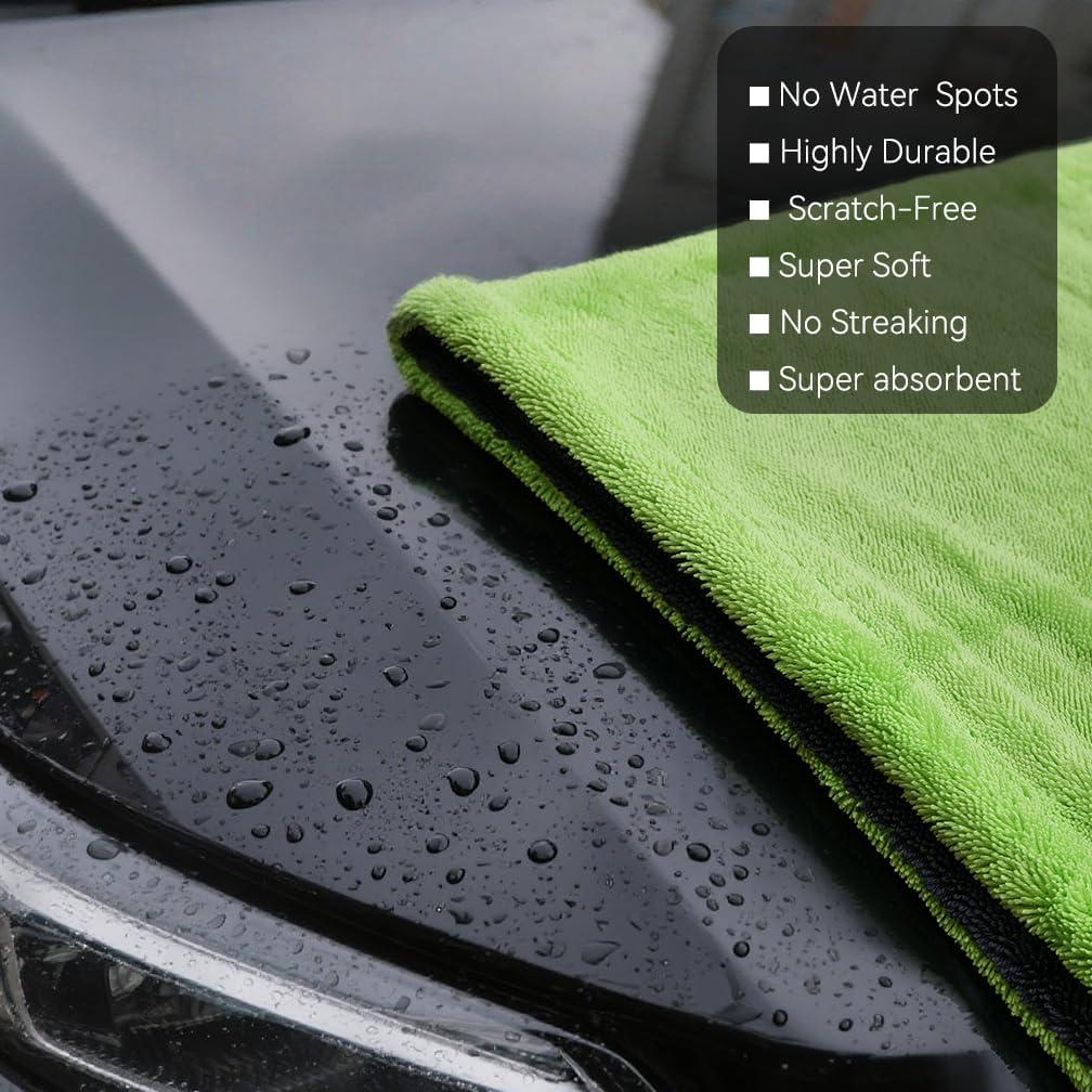 1400GSM Car Drying Towel(48" x 24"),Microfiber Towels for Cars Detailing -Absorbs 9lbs of Water, Ultra-Absorbent, Streak-Free, Scratch-Free, No Water Spots, Double-Twist Pile & Edgeless