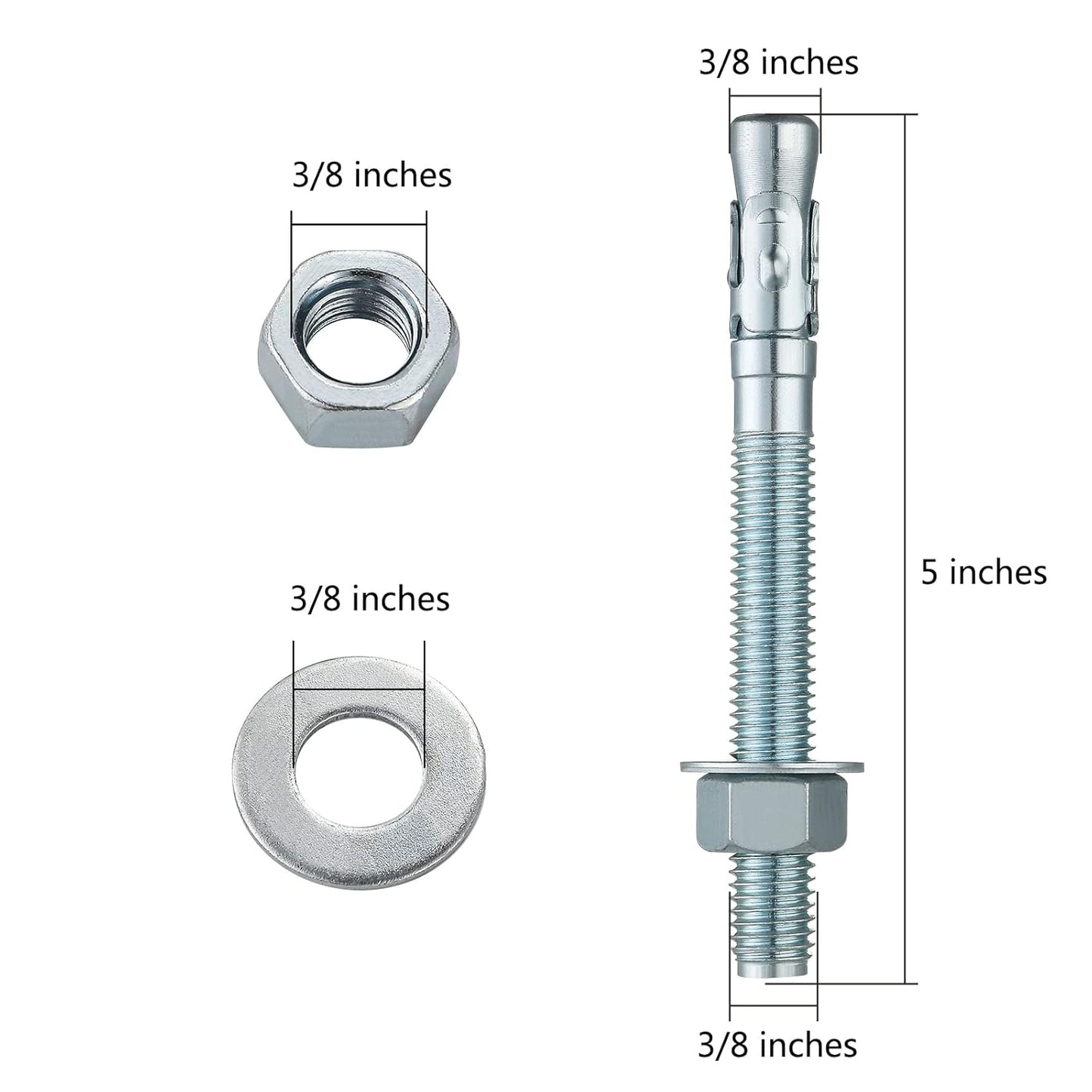 3/8x4 50Pcs Inch Standard Fasteners for Heavy-Duty Zinc Wedge Anchors for Cement and Concrete