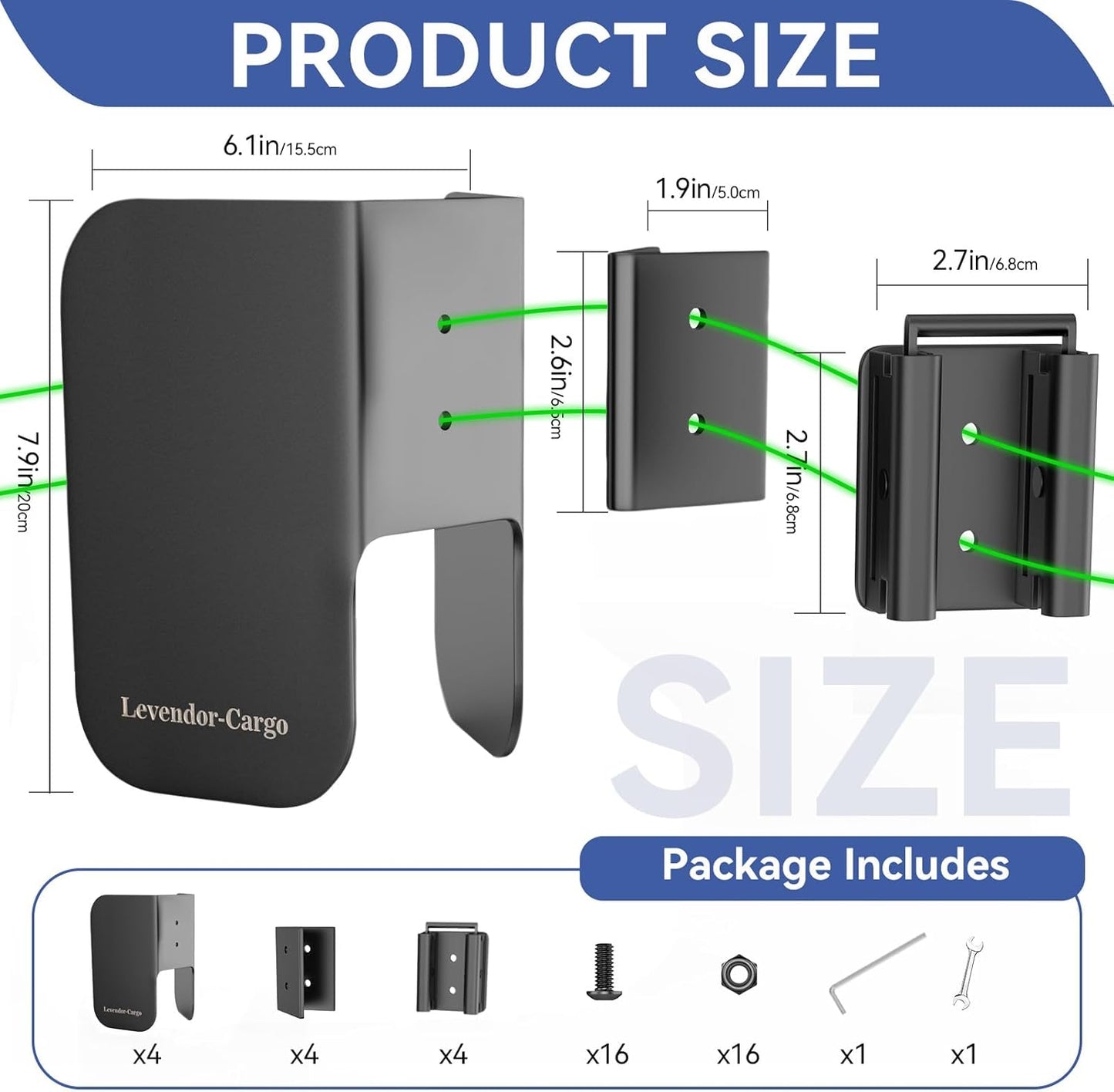 4 Pack E-Track Dirt Bike Wheel Chock Supports tire up to 6",Black,Heavy Duty 10 Gauge Steel E-Track Wheel Chock for Motorcycle,E-Track Wheel Chock for Trailer & Trucks & Garage,E-Track Accessories