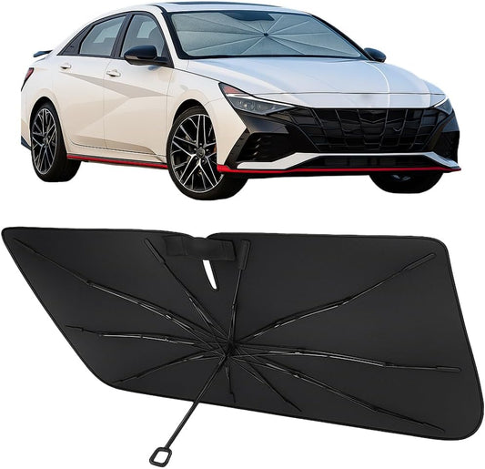 Proadsy Windshield Sun Shade Umbrella for Hyundai Elantra 2021-2025 2026 Foldable Car Umbrella Sunshade with Soft TPU Handle Spring Structure Crystal Cooling Material Protect Car from Rays & Heat