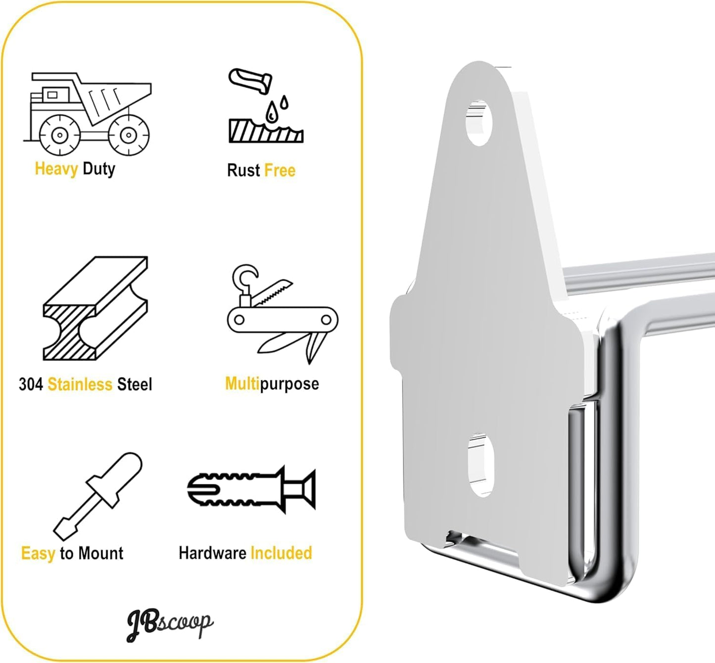 JBscoop Stainless Steel 304 Garage Hooks, Heavy Duty Organizer & Wall Mount Hanger Rack for Tools, Equipment, and More, Rust-Resistant & Durable
