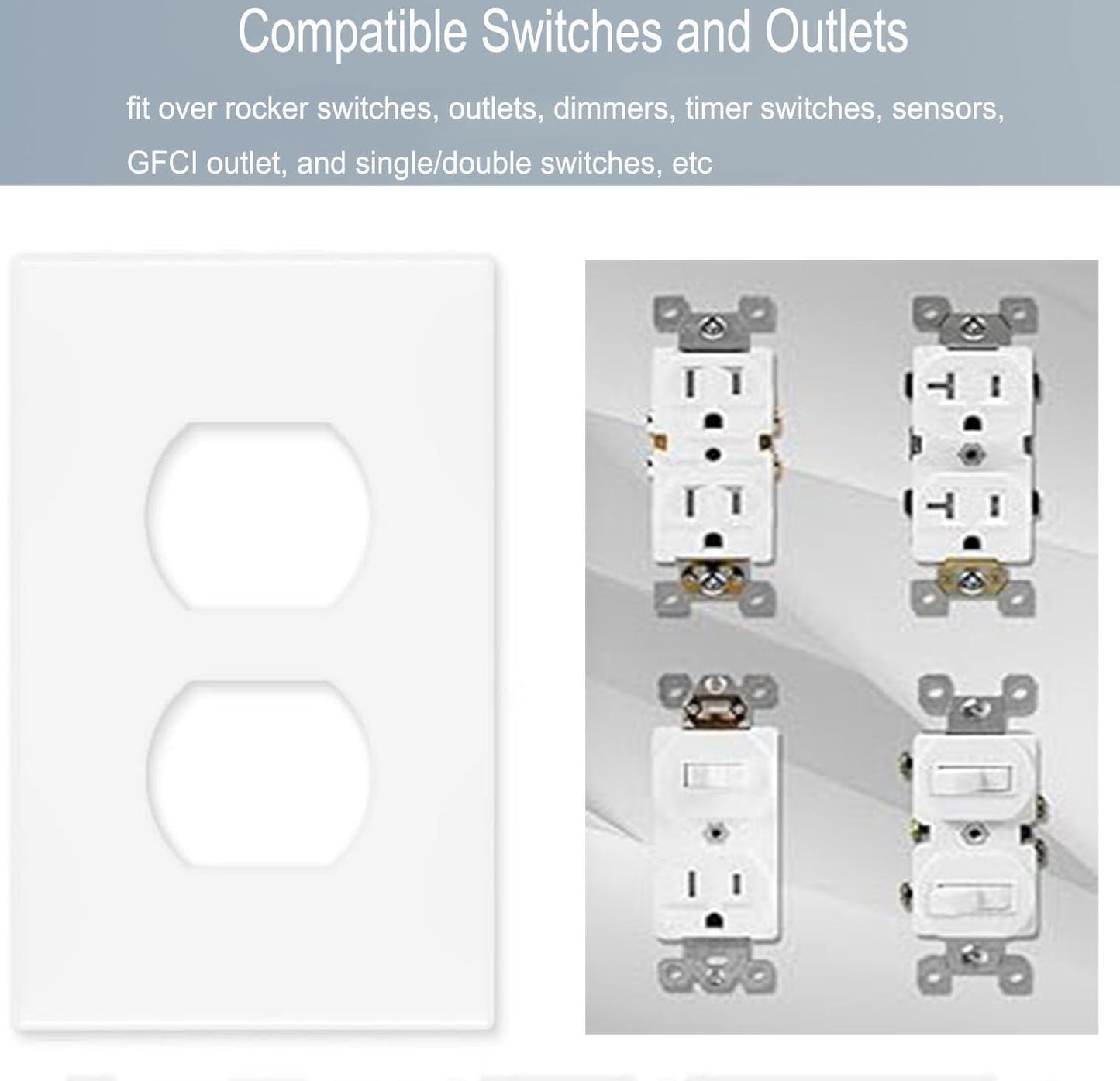 1-Gang Screwless Duplex Wall Plate Cover Single Switch Outlet Electrical Faceplate for Light Switch, Smart Switch, Receptacle, Dimmers, USB Outlet, GFCI, Child Safe Cover Plate, White (4-Pack)