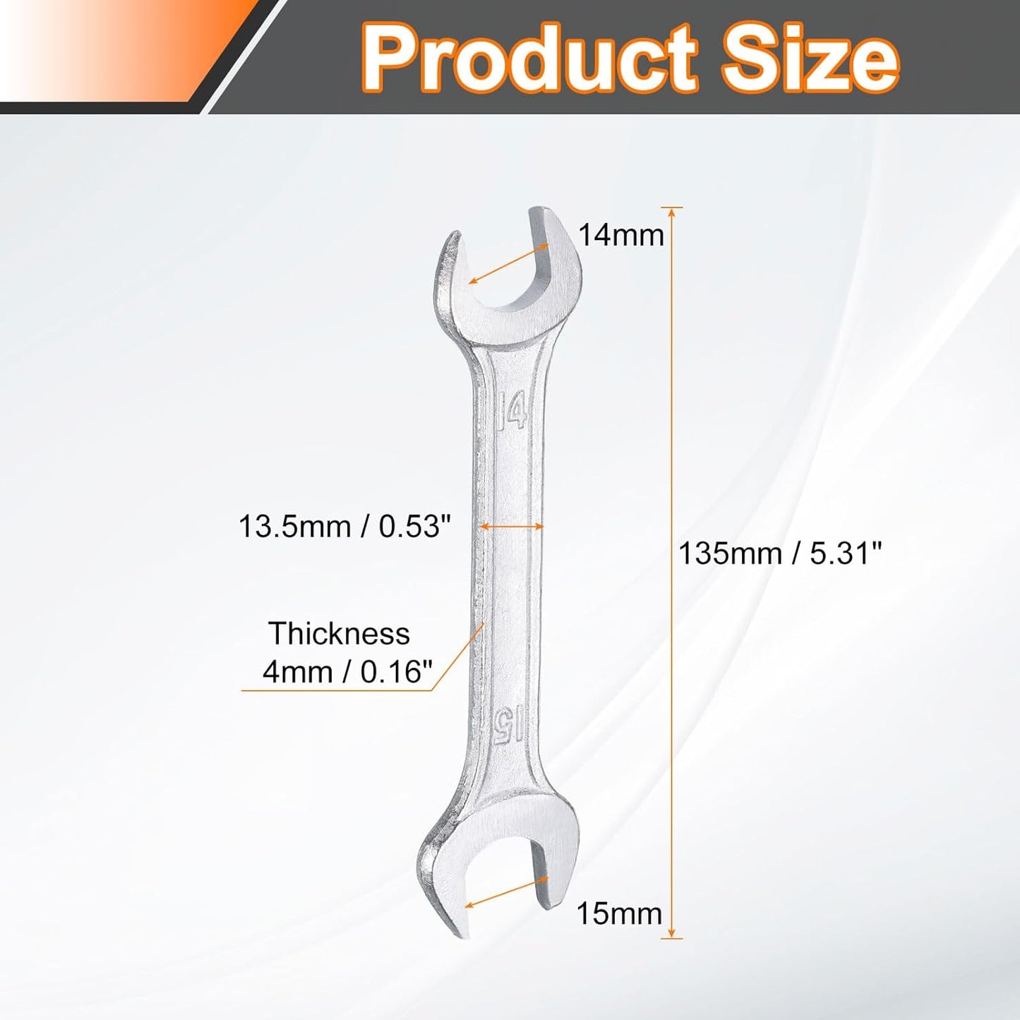 HARFINGTON 2pcs Double Open End Wrench 14mm x 15mm Metric 15 Degree Offset Angle Small Flat Head Wrench Galvanizing Open Ended Spanner for Automotive Repair Furniture Assembly