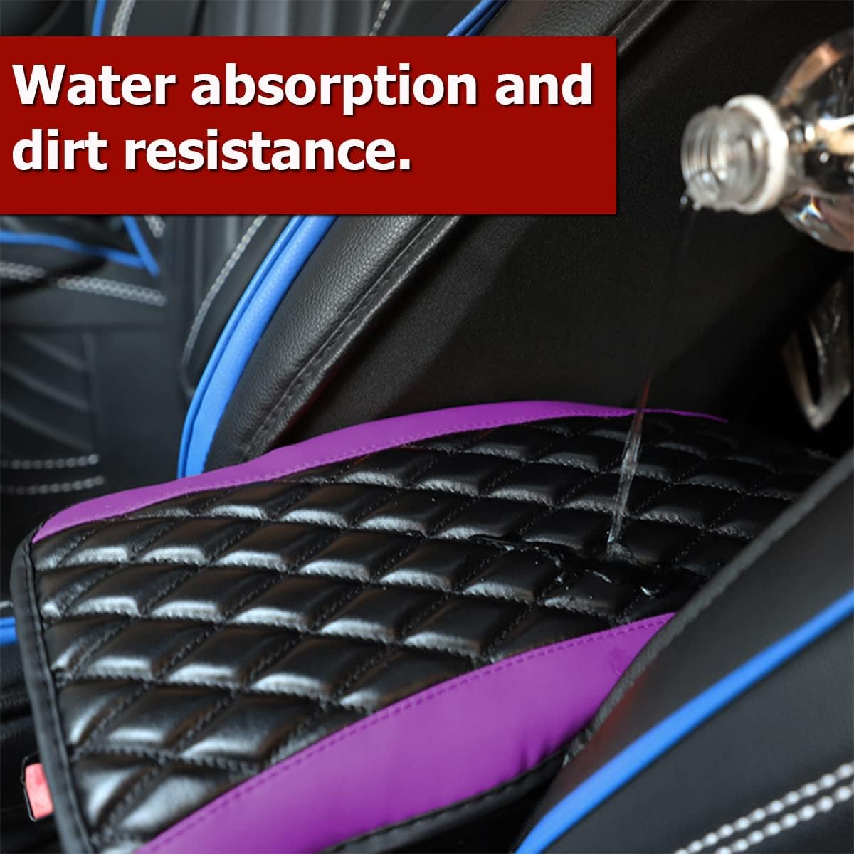 Car Center Console Cushion Pad, Universal Leather Waterproof Armrest Seat Box Cover Protector,Comfortable Car Decor Accessories Fit for Most Cars, Vehicles, SUVs (Purple)