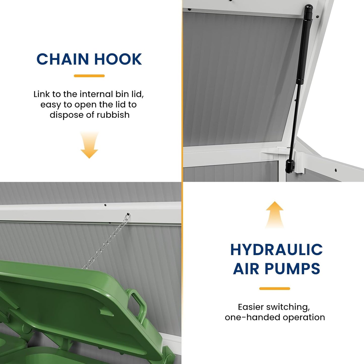 Amopatio 41 Cu Ft Horizontal Outdoor Storage Shed, Resin Trash Can Storage,Resin Shed for Garden Tools, Lawn Mowers, Garbage Cans, Patio Use, Grey