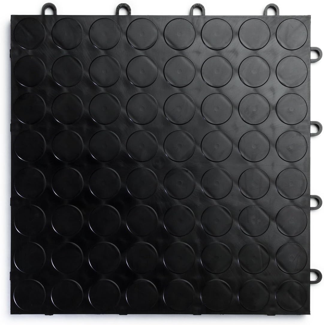 Big Floors RaceDeck CircleTrac, Interlocking Non-Slip Garage Flooring Tile, Durable, Modular, Heavy-Duty Copolymer, Easy Install (Black, 12 Pack of 12 x 12" Tiles)