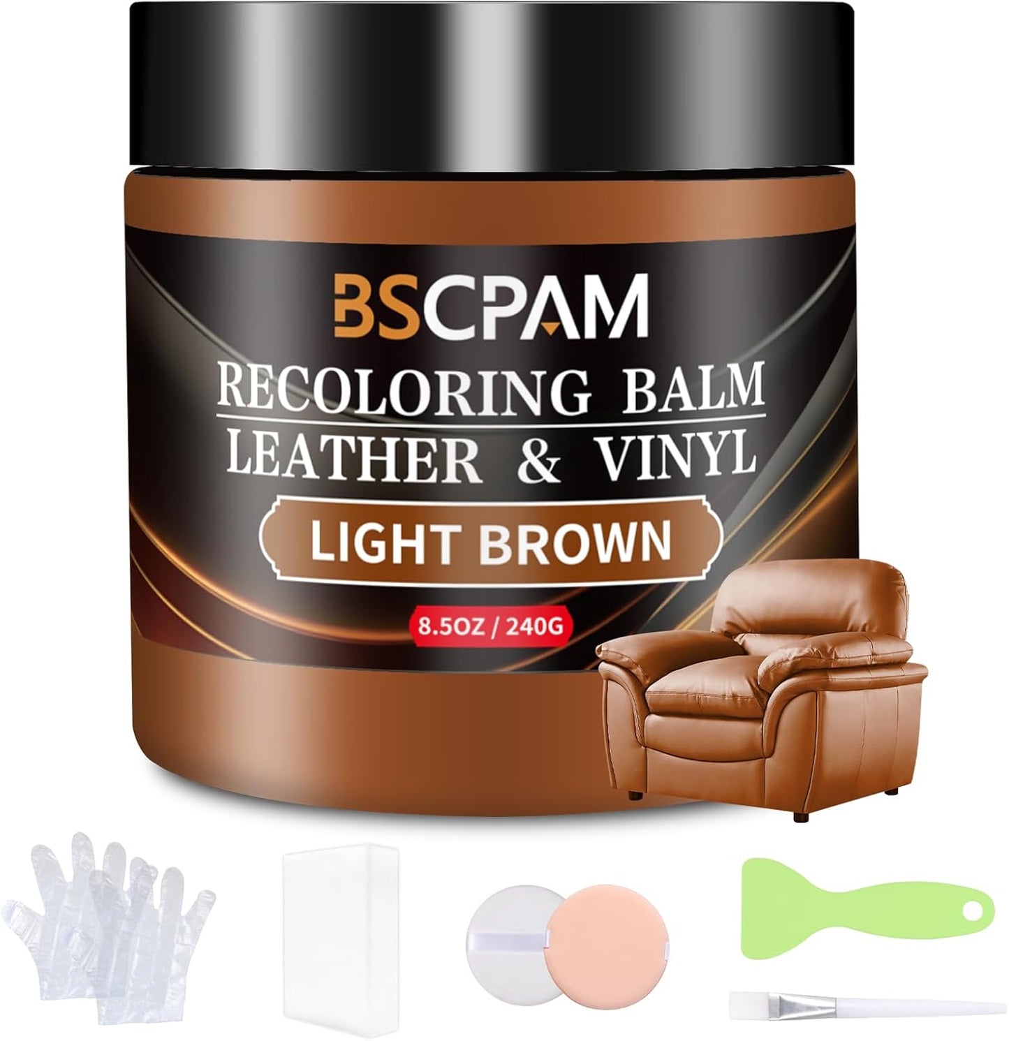 Light Brown Leather Recoloring Balm,Leather Couch Scratch/Stain Remover,Leather Repair kit for Vinyl Furniture and Car Interior,Leather Dye Paint for Scratched and Faded Leather Couches