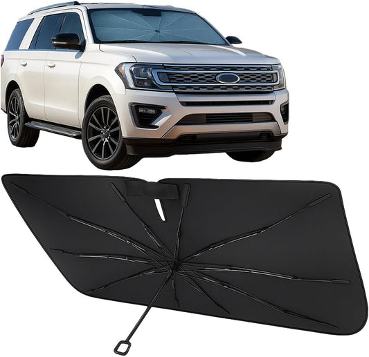 Proadsy Windshield Sun Shade Umbrella for Ford Expedition 2018-2025 Foldable Car Umbrella Sunshade with Soft TPU Handle Spring Structure Crystal Cooling Material Protect Car from Rays & Heat