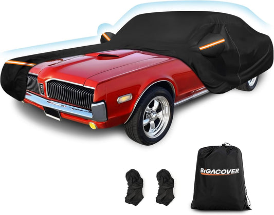Car Cover for Mercury Cougar 1967-1973,1980-1997, Waterproof 210D Oxford Cloth and Cotton Cover Outdoor Car Cover with Zipper Windproof Heavy Duty All Weather