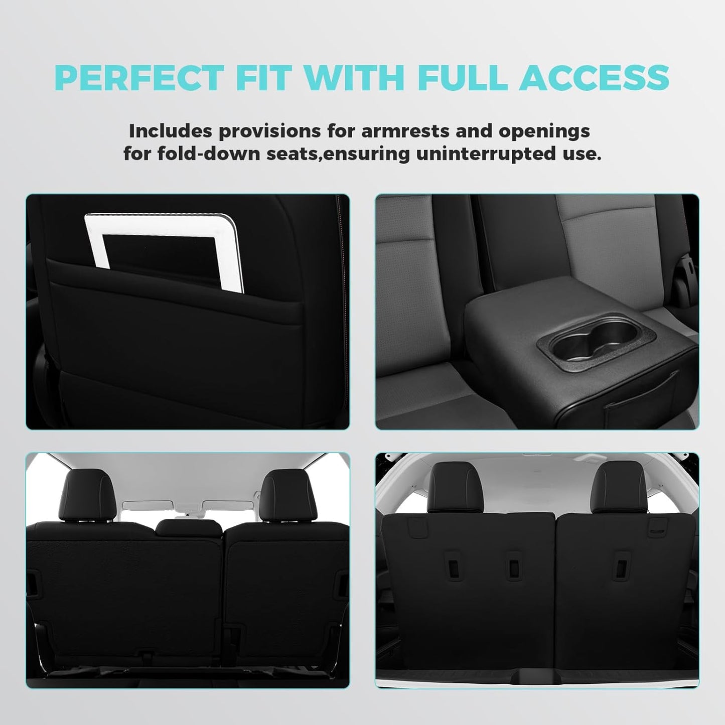 Custom Fit for Honda Pilot Seat Covers - Car Seat Covers Full Set for Pilot LX EX 2016 2017 2018 2019 2020 2021 2022 8 Seats, Leather Automotive Seat Covers, Black Grey