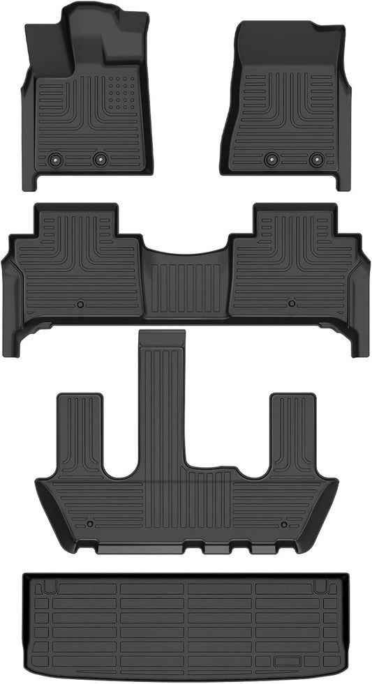 Wayhigh-All Weather Floor Mats and Cargo Mat Set Fit for 2025 Nissan Armada/Infiniti QX80 7 Seats (Bucket Seat) TPE Car Mats Waterproof Heavy Duty Rubber Floor Liners for Armada 2025 Accessories