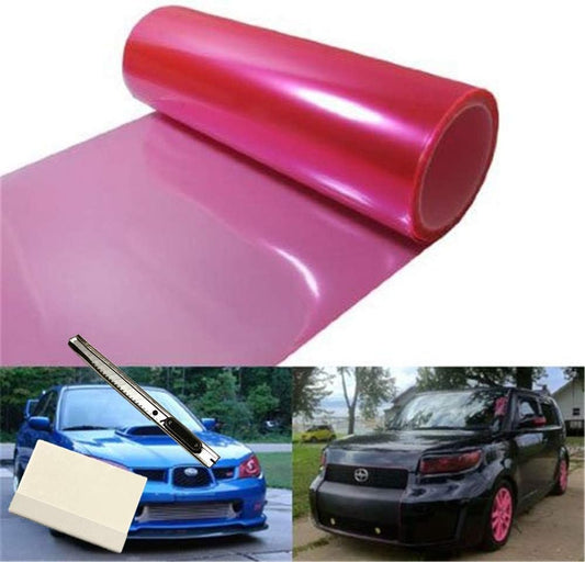 12 by 48 Inches Self Adhesive Headlight, Tail Lights, Fog Lights Tint Vinyl Film with Tools (Pink)