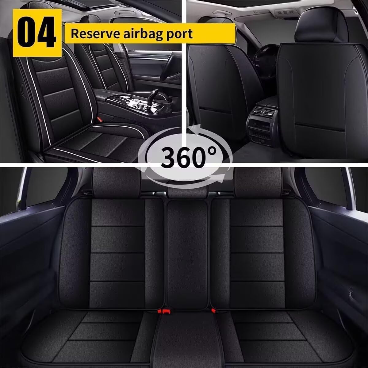 YORKNEIC Leather Car Seat Covers Fit for Hyundai Kona 2018-2025: 5 Seats Full Set Seat Covers - Waterproof Auto Seat Protector Compatible Airbag (Black)