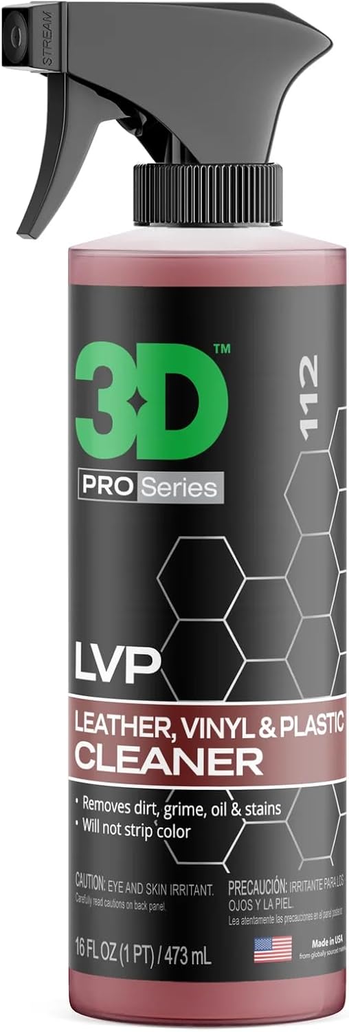 3D LVP Interior Cleaner - Removes Dirt, Grime, Grease, Oil & Stains from Leather, Vinyl & Plastic - Great for Seats, Steering Wheels, Door Panels, Dashboards - Car, Office, Home Use 16oz.