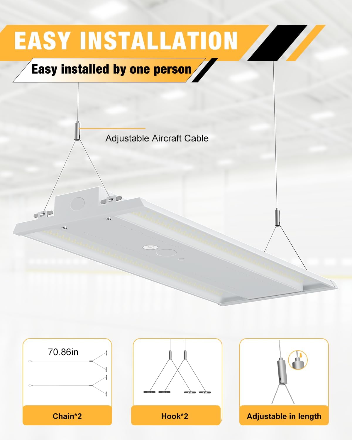 LED Linear High Bay Light, 210W LED High Bay Shop Lights Fixture, Compatible with Industrial 120-277V, 31500LM LED Linear High Bay Light for Shop Garage Warehouse, UL Complied